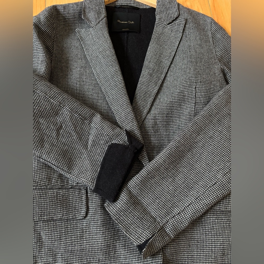 Massimo Dutti Grey Check Tailored Wool Blazer Jacket
